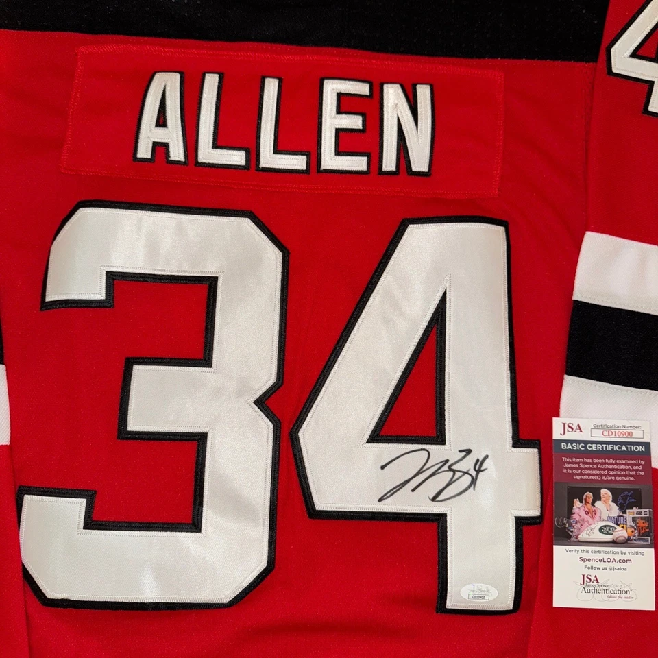 CAMISETA PERSONALIZADA FIRMADA/AUTOGRAFIADA POR JAKE ALLEN NJ DEVILS ¡CERTIFICADO DE AUTENTICIDAD JSA!! Foto 2 de 2