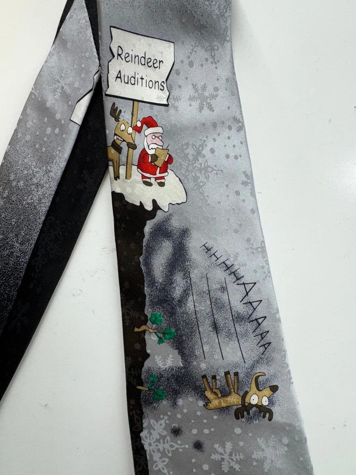 John Ashford Reindeer Auditions Neck Tie Silk Novelty Christmas Holiday Santa - Image 4 of 4