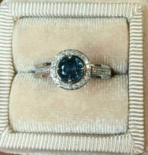 1.10Ct Round Lab Created London Blue Topaz Engagement Ring 14K White Gold Plated
