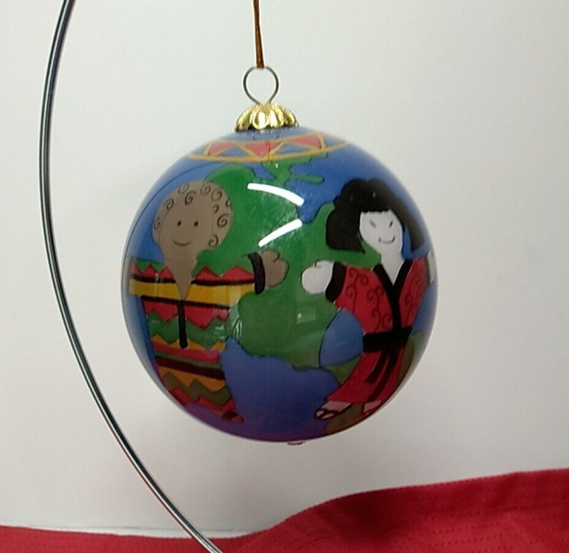 Li Bien Reverse Painting Glass Christmas Ornament 3" Children of the World