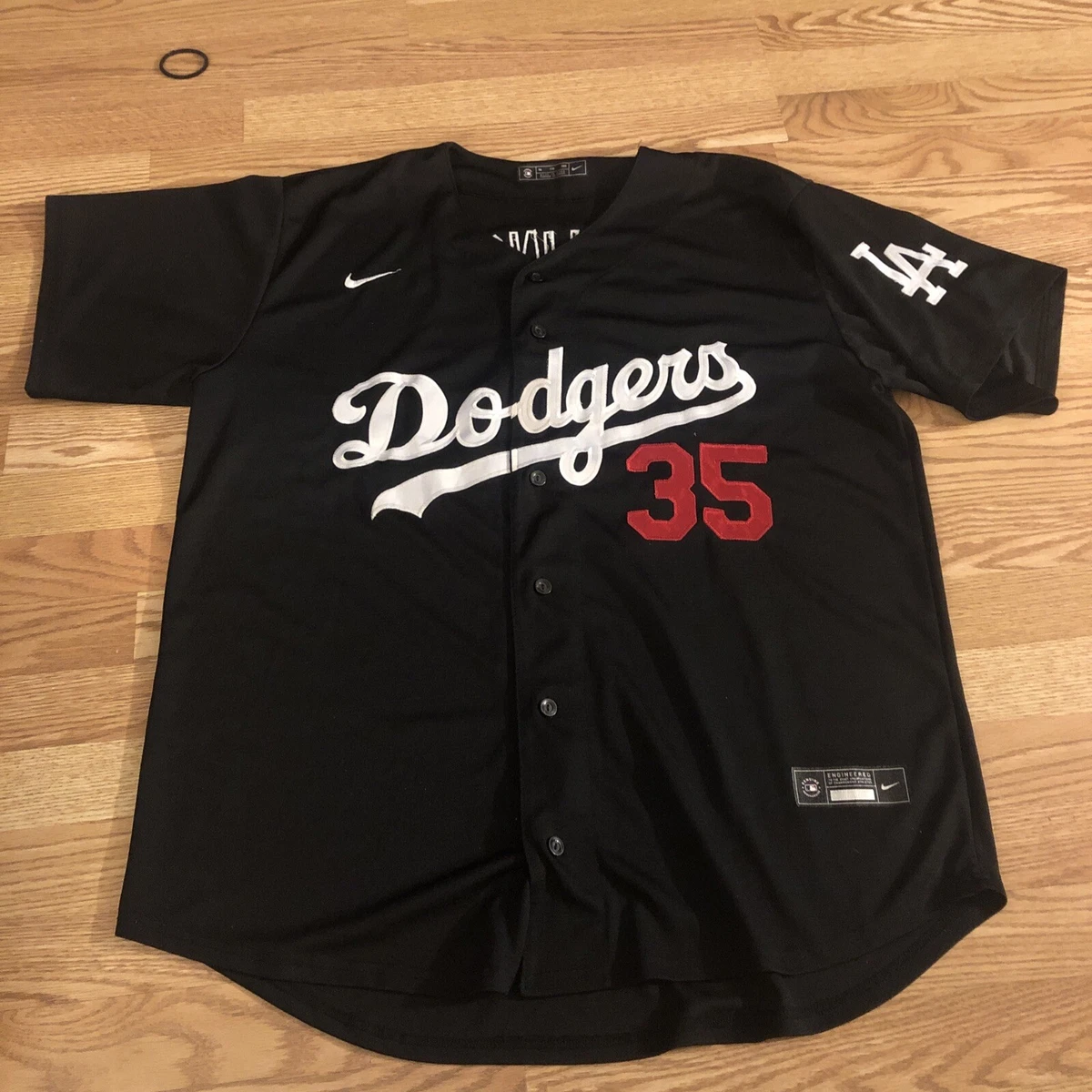 NIKE MLB Los Angeles Dodgers #35 Bellinger Black Jersey Stitch Size 56