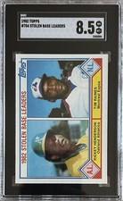 1983 TOPPS STOLEN BASE LEADERS HENDERSON RAINES SGC 8.5