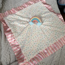MATILDA JANE Pastel Rainbow Plush Lovey Baby Security Blanket Pink Satin 20"