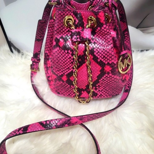 NWT Michael Kors Mini Frankie Crossbody Bag Embossed Leather Raspberry $228 - Picture 7 of 7