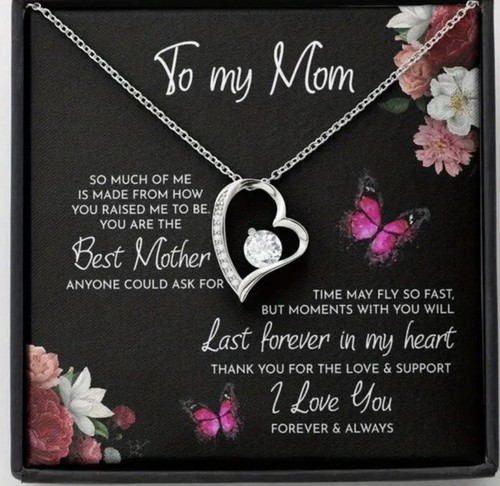 To My Mom Heart Necklace + Card Gift For Mom From Son/Daughter