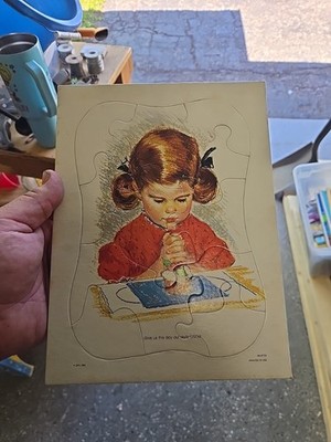 Puzzle Give Us This Day Our Daily Bread Vtg 1960 Little Praying Girl w/ Cupcake
