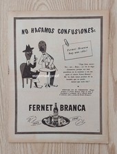 Cartel publicitario Fernet Branca 1947 original vintage arte de pared bar decoración Argentina