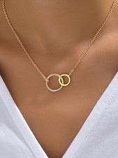 Necklace Stainless Steel Double Circle Pendant Thin Chain for Women Jewelry