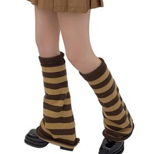 Women Flared Leg Warmers Striped Knit Socks Over Knee Wide Leg Boot Cuffs