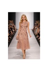 Adrianna Papell SZ 8 NWT Beaded Midi Dress Nude Mocha Floral Cocktail GALA MOB