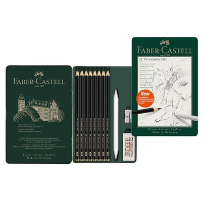 Pitt Graphite Matte Pencil Set, Metal Tin of 8 Graphite Pencils and Sketching Ac