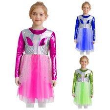 Kids Girls Shiny Sequins Christmas Dance Dress Sleeveless Ballet Tutu Dancewear