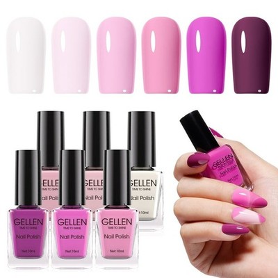 Gellen Nail Polish, Quick Air Dry 6 Colors Nail Lacquer Set Lavender Purple 