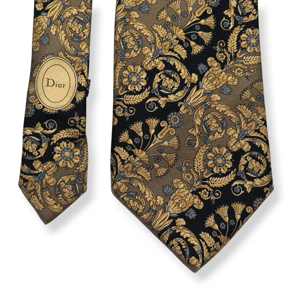 Corbata de Seda Christian Dior Estampado Floral Barroco Hecha en Francia 9,0 cm Excelente Foto 4 de 4