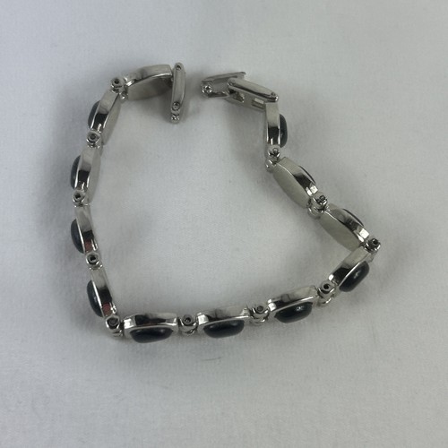 Dunkelgrau ovaler Stein silberfarben Armband aufklappbare Abschnitte 7,5 Zoll - Bild 2 von 9