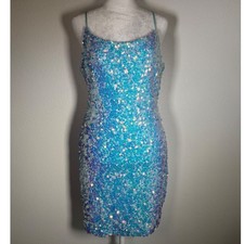 Iridescent Blue Sequin Mermaid Rave Homecoming Bodycon Mini Dress 9/10 B.Darlin