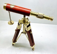 Vintage Luxury Brass Telescope on Wooden Tripod Heritage Maritime Decor Item,
