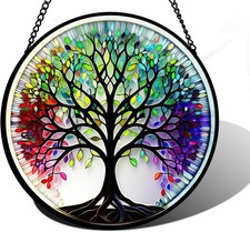 Tree of Life Stained Glass Window Hanging,Perfect for Home Decor and Gift Giving