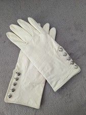 Christian Dior CD Chains Button Details Logo Ivory Leather Womens Gloves Sz 7