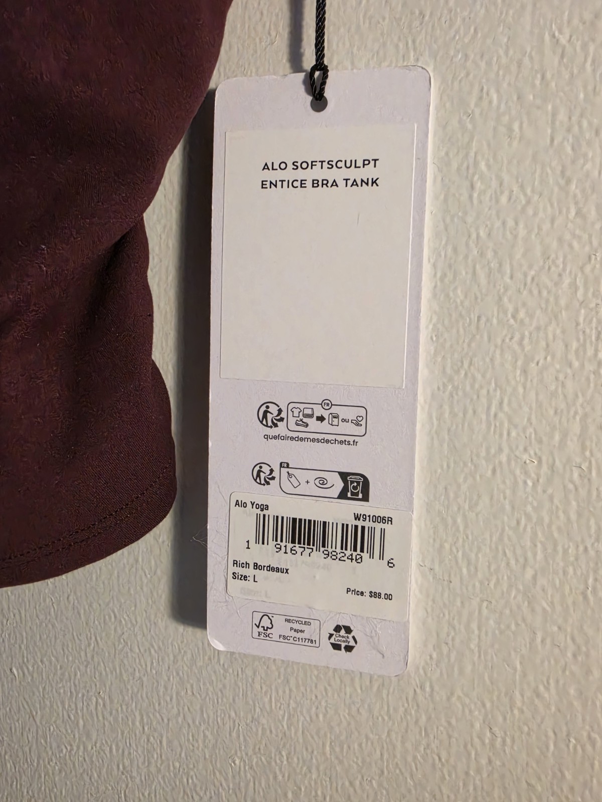 Tank Size Signs Alo, Softsculpt Entice Bra Tank, Size: Large, Color: Rich Bordeaux | eBay
