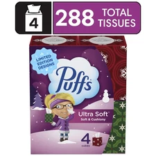 Puffs Ultra Soft Facial Tissues, 4 Mega Cube Box, 72 Facial Tissues Per Box