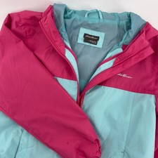 Eddie Bauer Kids Colorblock Hooded Windbreaker Jacket Size M 10 12 Pink Teal