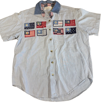 Casey & Max VTG Americana Patriotice Embroidered Button Down Shirt Womens M