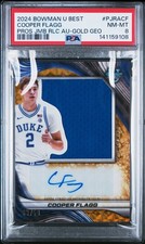 Cooper Flagg 2024 Bowman's Best U Gold Geo Refractor Jumbo Patch Auto /50 PSA 8