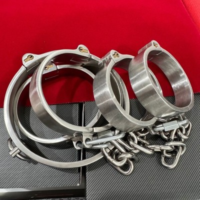 Stainless Steel Metal Handcuffs Ankle Cuffs Neck Collar Bondage Set Adults Games