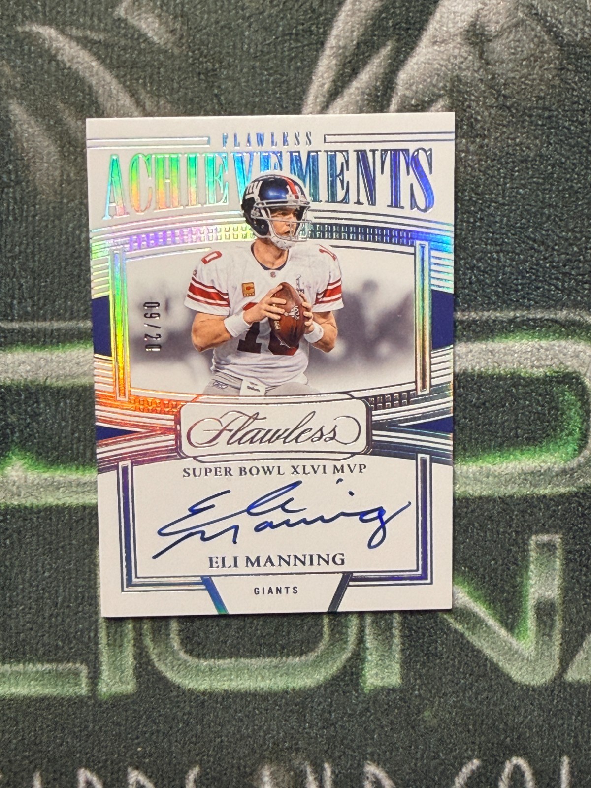 2023 Panini Flawless Eli Manning On Card Auto 9/20 Giants Super Bowl MVP view 1