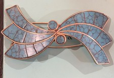 Vintage Mexico Silver With Inlaid Turquoise Hair Clip Barrette 3-1/4  X 1-1/2  