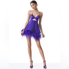 Alice + Olivia | Women's Necole Feather Hem Mini Dress Size 8 NWT Purple