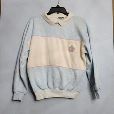 Vintage 90's GITANO Colorblock Collared Sweatshirt Blue Pastel Preppy MED