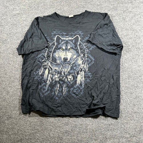 Fruit of the Loom T-shirt Mens Size 3XL Black Graphic Wolf Dreamcatcher Tee