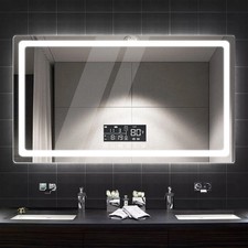 Bluetooth Bathroom Mirrors Dimmable With Demister + Time + Temperature Display A
