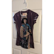 Trafaluc Art Nouveau Shirt, Purple, Made in Morocco.  Art to Wear, Boho, Small