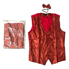 Men's Red Paisley Formal Tuxedo Vest Waistcoat w/ Matching Bow Tie, S