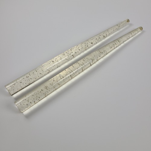 Two Vtg Lucite Mid Century Candlesticks Clear Silver Flake 11.5” MCM Pair *READ*