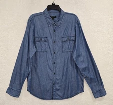 Structure Men's Slim Fit Long Sleeve Blue Denim Button-Up Shirt Size Large