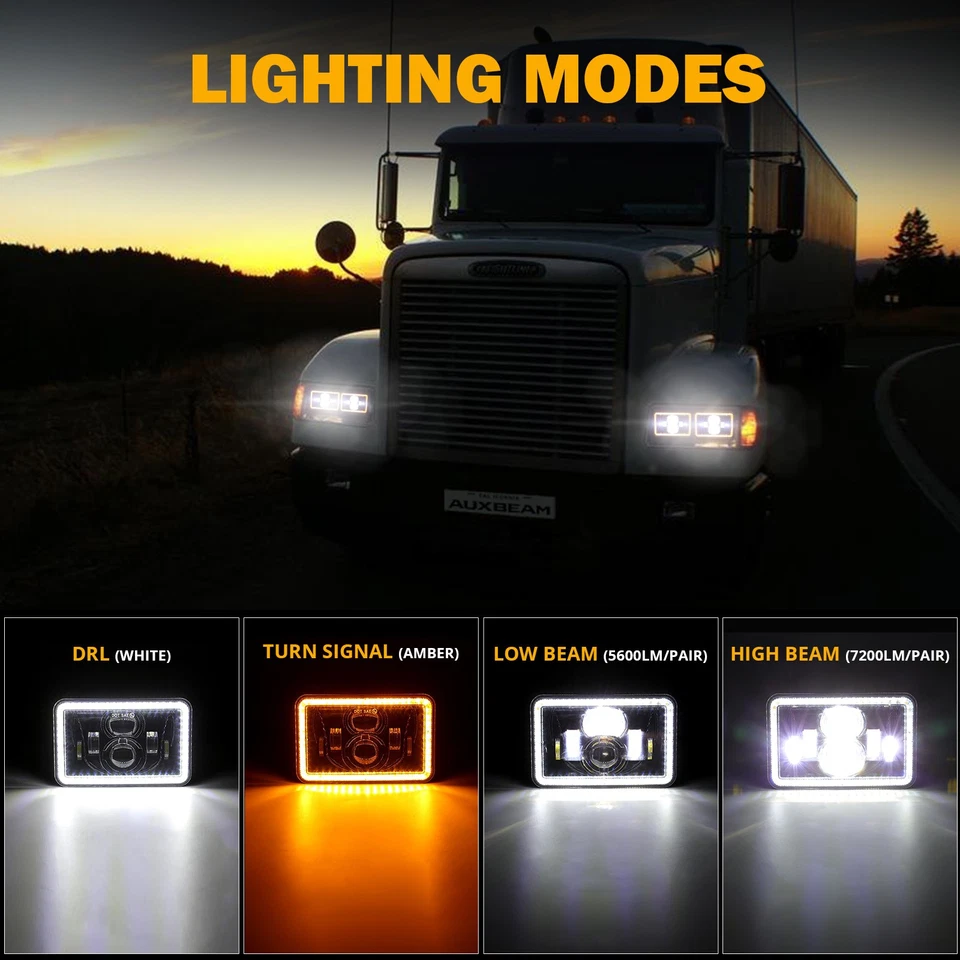 4pc 4x6" DOT Led Headlights DRL Hi/Lo Turn Lamp For 1980-1988 Oldsmobile Cutlass - Image 2 of 4