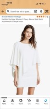 Halston heritage flowy sleeve boat neck asymmetrical drape dress navy sz 0