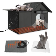 Large Heated Cat House for Outdoor Cats in Winter, Weatherproof Feral Cat She...