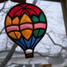 Stained Glass Style Hot Air Balloon Suncatcher Vintage Multi-Colored