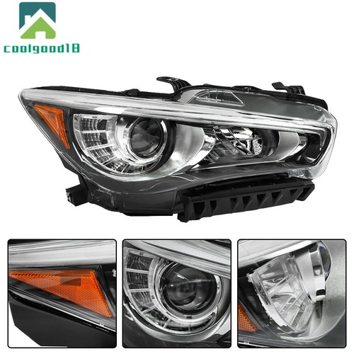 Black For Infiniti Q50 2014-2017 Right Passenger Headlight Assembly LED w/o AFS - Imagen 6 de 12