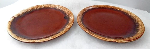 Hull Brown Drip Pottery Plate Bread Salad 6.5" Serving Dish Vintage USA Set of 2