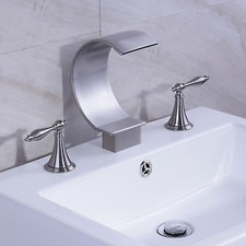 Contemporary Deck Mounted Waterfall 3 Piece Set Widespread Spout Bathroom Basin