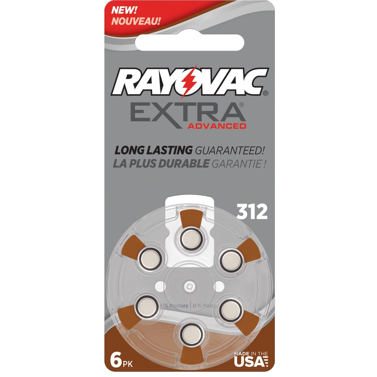 Rayovac Extra Type 312 Hearing Aid Batteries Zinc Air P312 PR41 ZL3 Pack of 60