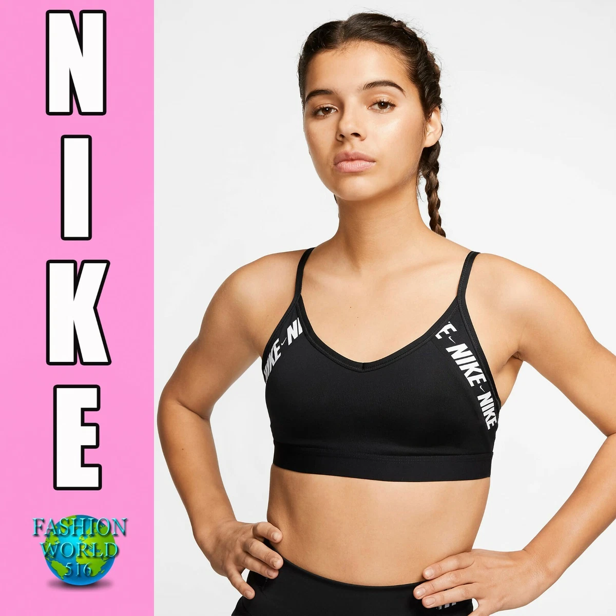 NIKE INDY LOGO WOMENS LIGHT SUPPORT PADDED SPORTS BRA SIZE XS DB4639 BLACK