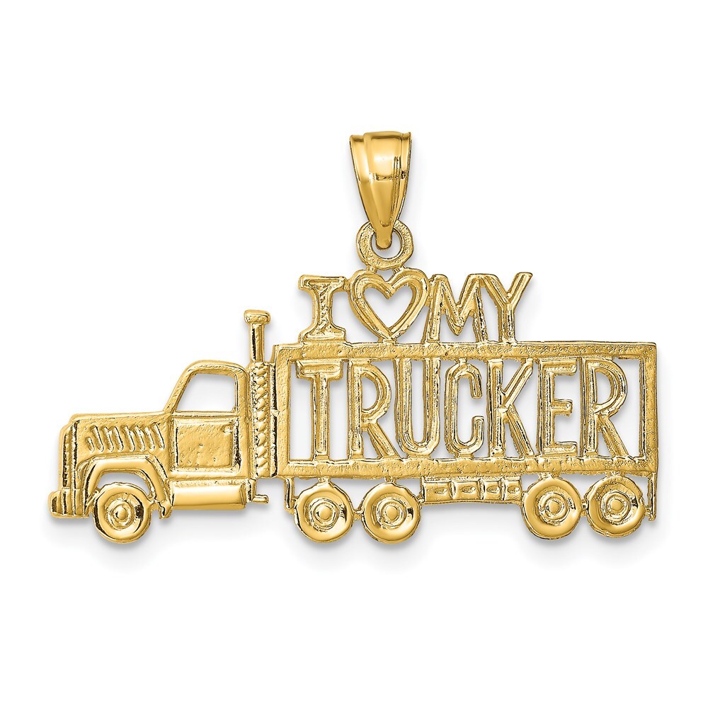 14K Yellow Gold I LOVE MY TRUCKER Truck Pendant for Women L-20mm  W-30mm