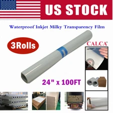 QOMOLANGMA 3Roll/Pack 24" x 100FT Waterproof Inkjet Milky Transparency Film